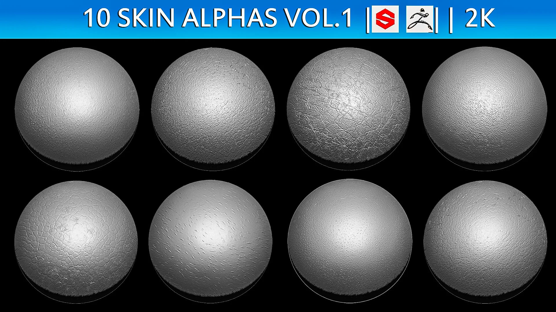 10 Skin Alphas (ZBrush, Substance, 2K)