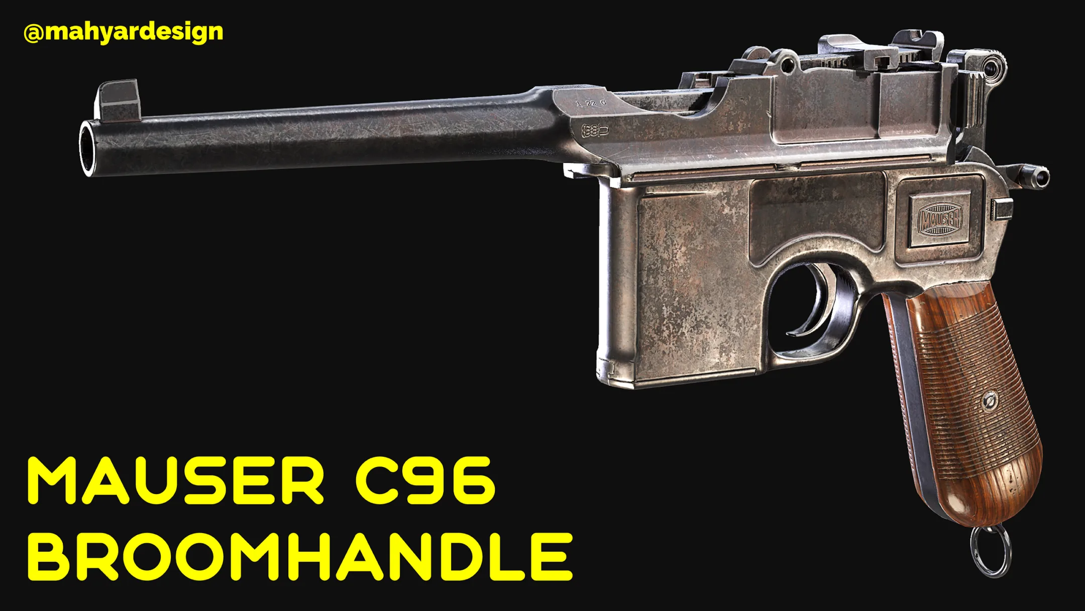 Mauser C96 Broomhandle Pistol Game Ready Asset