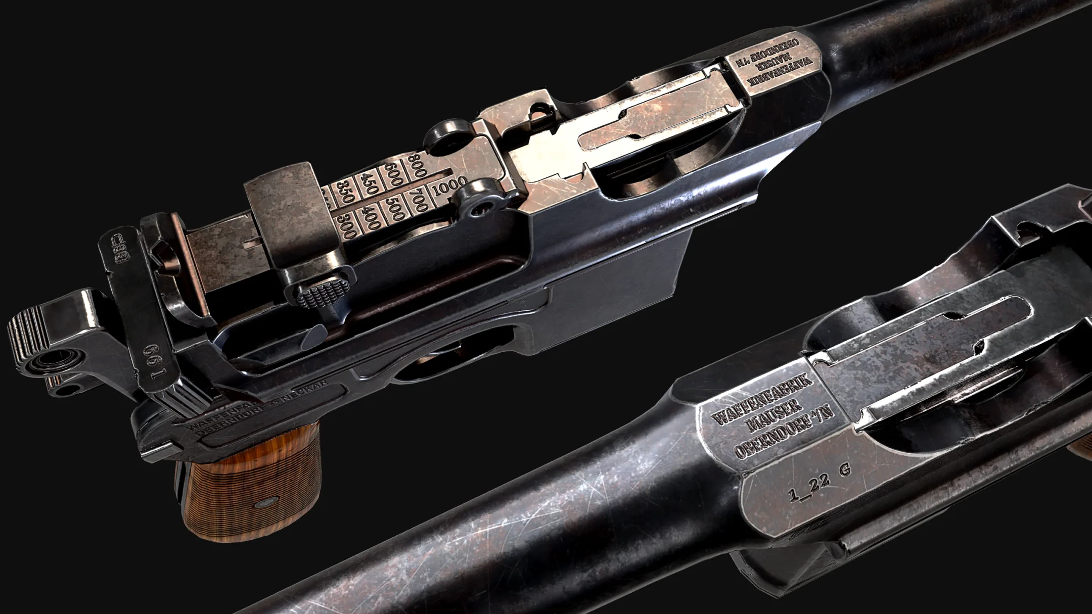 Mauser C96 Broomhandle Pistol Game Ready Asset