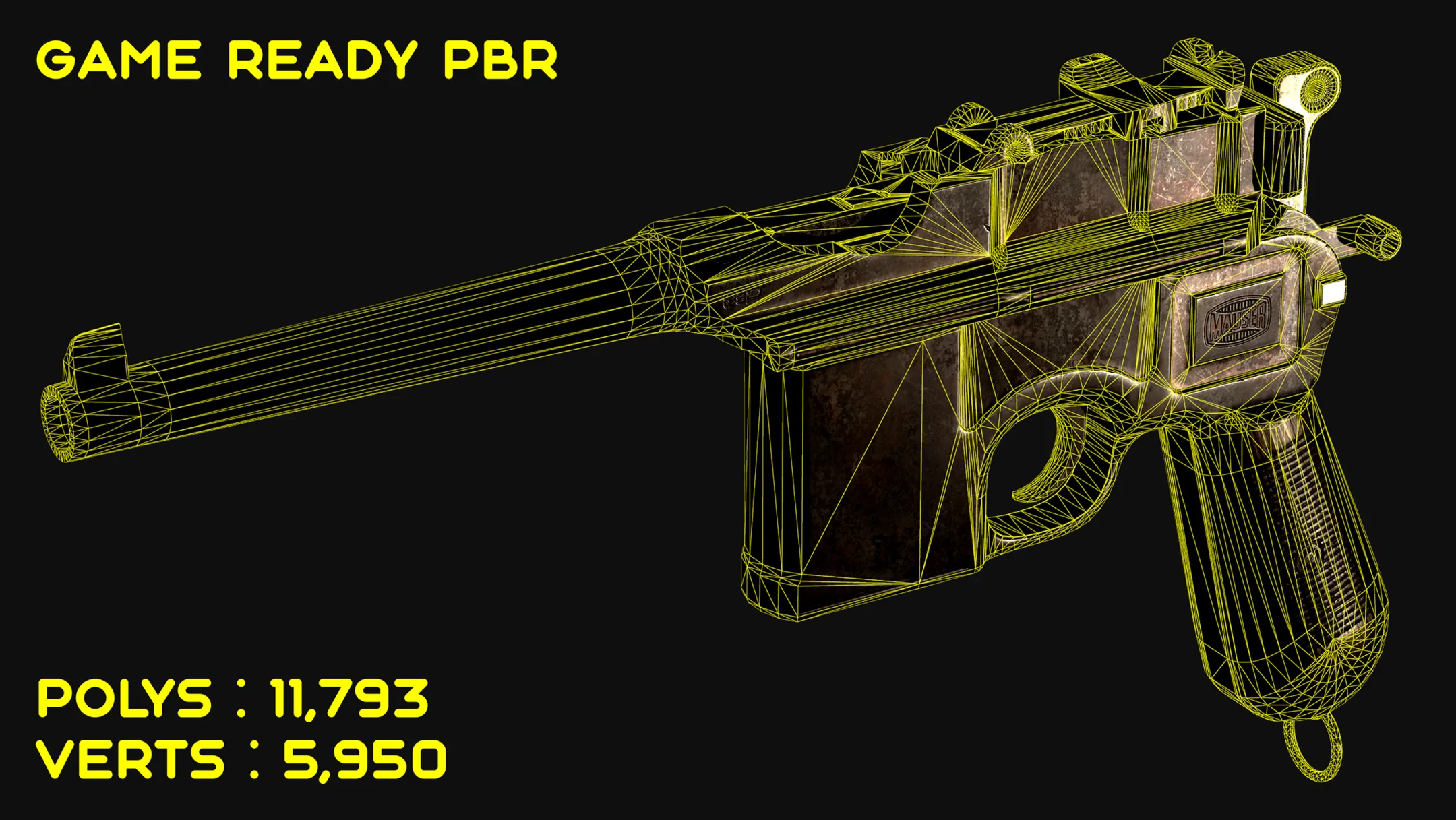 Mauser C96 Broomhandle Pistol Game Ready Asset