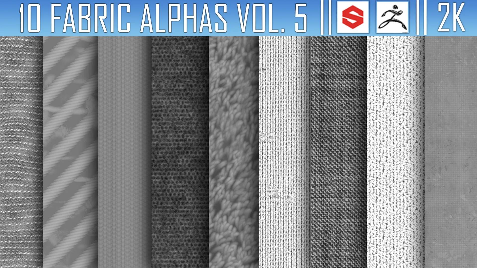 10 Fabric Alphas Vol.5 (ZBrush, Substance, 2K)