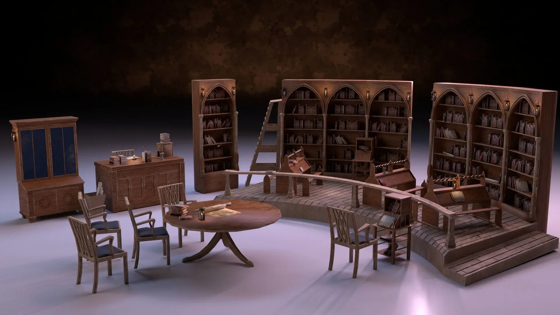 Medieval Library Model Pack PBR Low-poly 3D Model