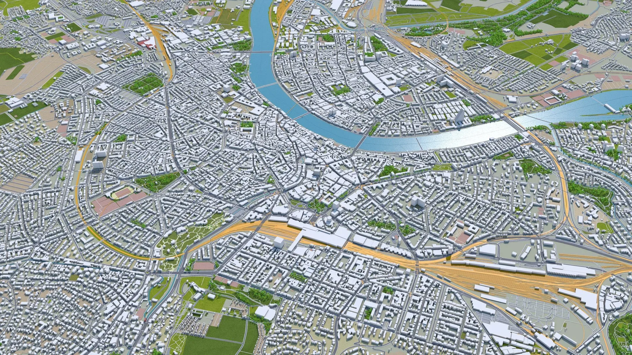 Basel City Switzerland 3D Model 50km