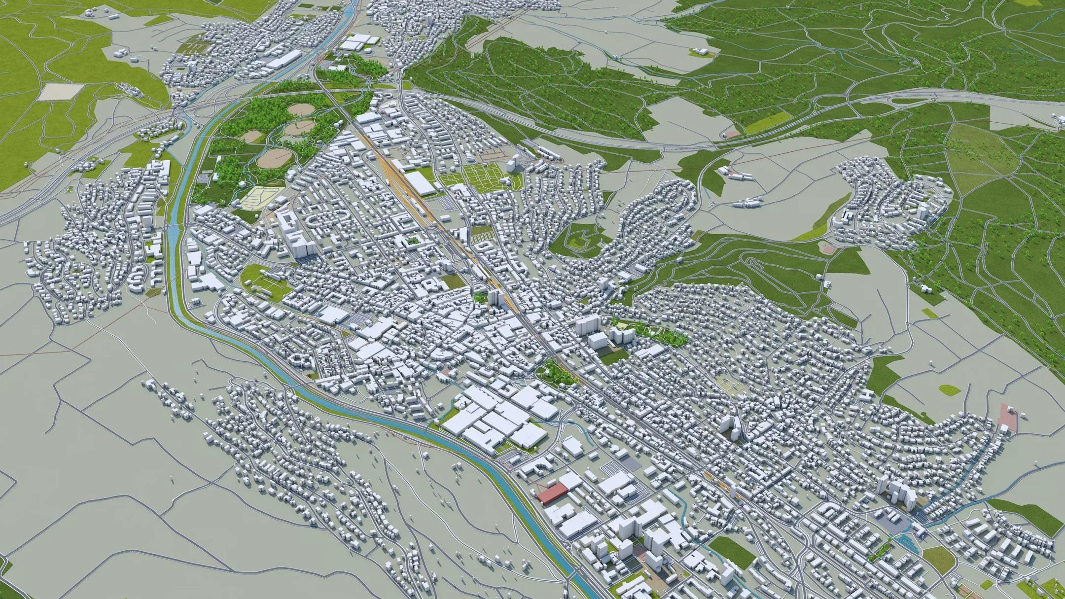 Basel City Switzerland 3D Model 50km