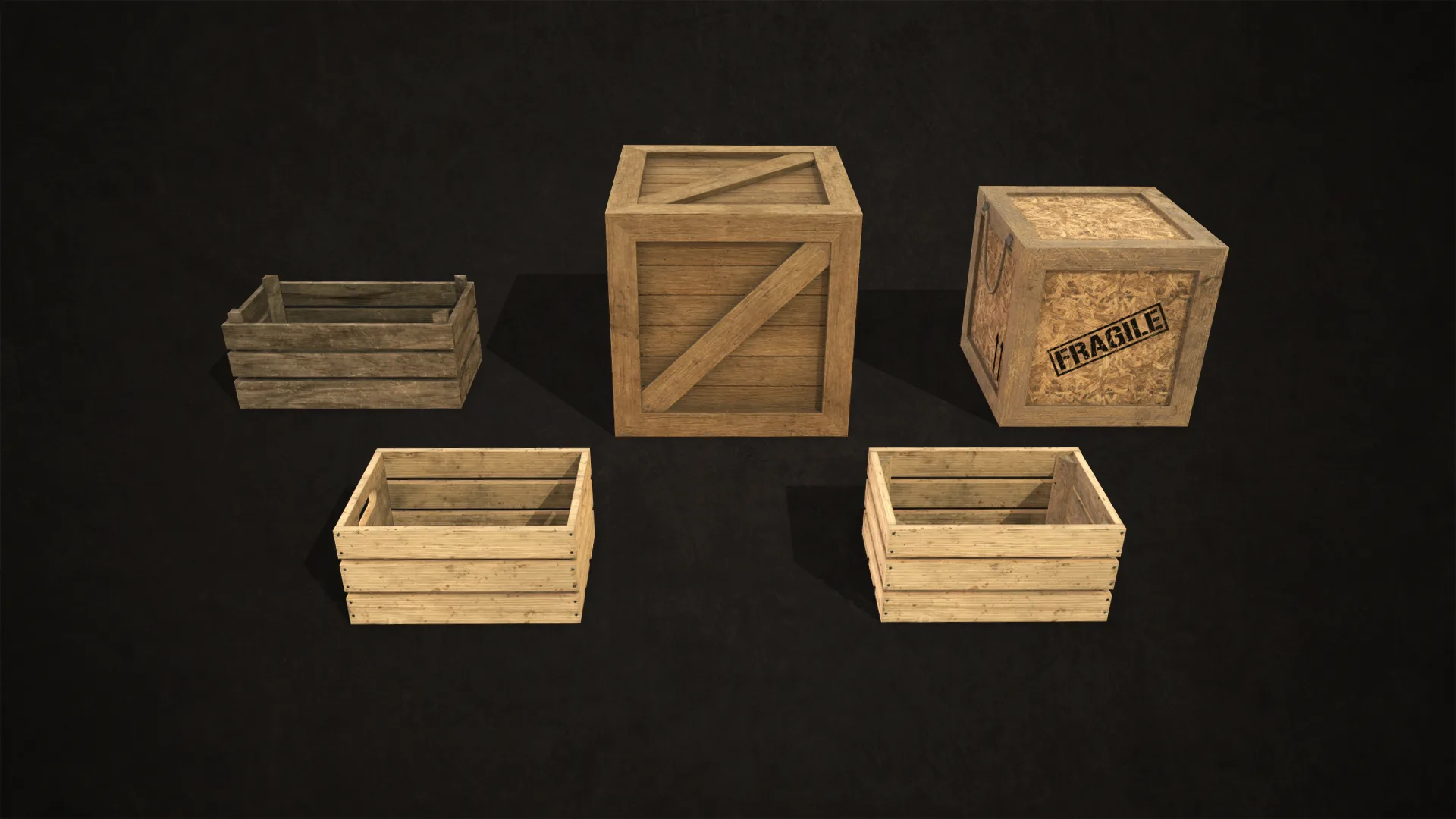 Wooden Crates - Low Poly