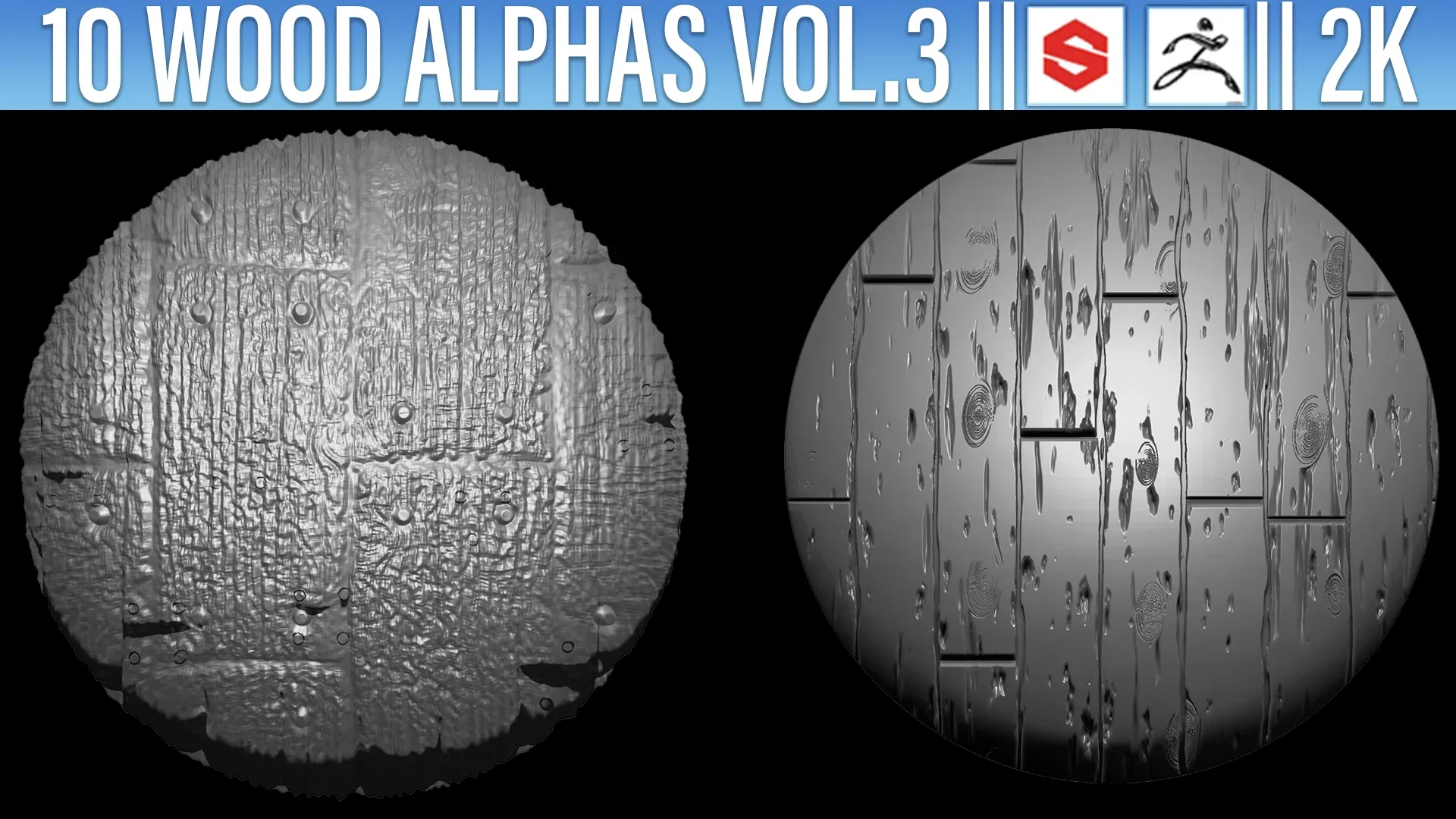 10 Wood Alphas Vol.3 (ZBrush, Substance - FlippedNormals