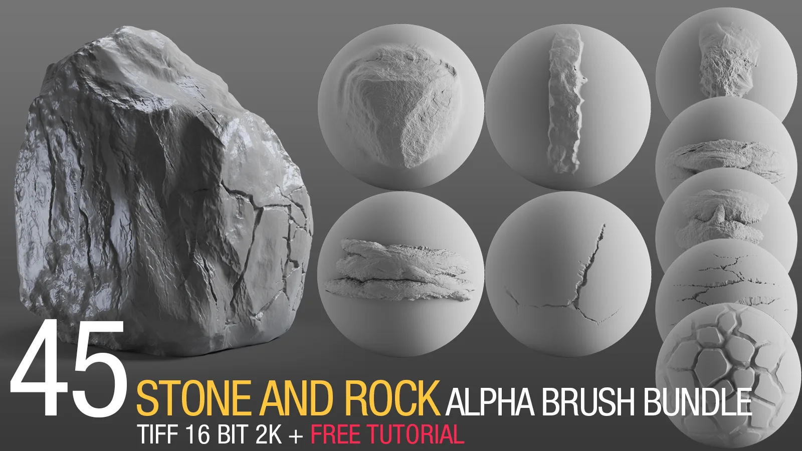 45 Stone And Rock Alpha Brush Bundle V2 + Free Tutorial