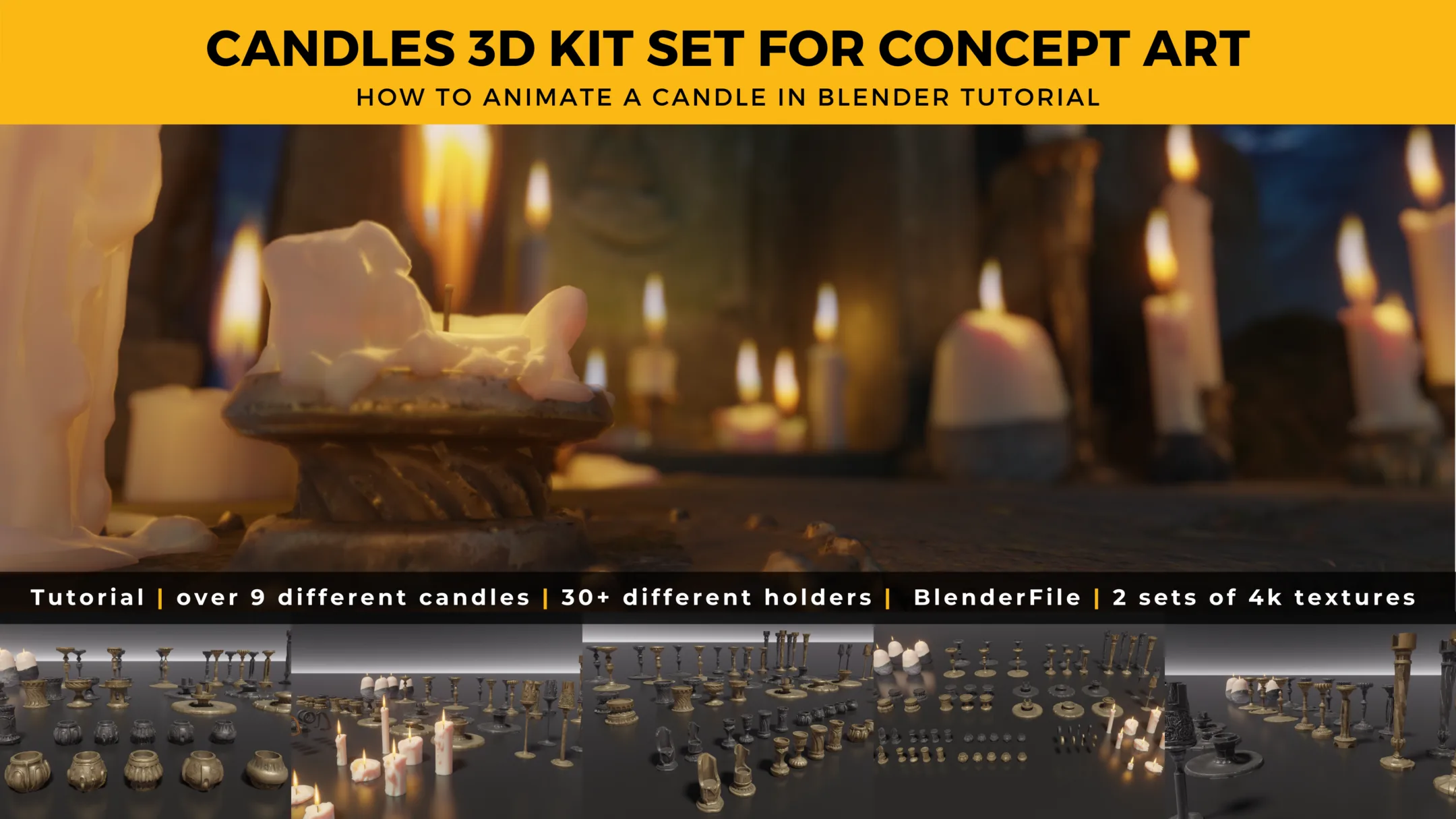 Candles 3D Kit + Candle Animation Tutorial in Blender