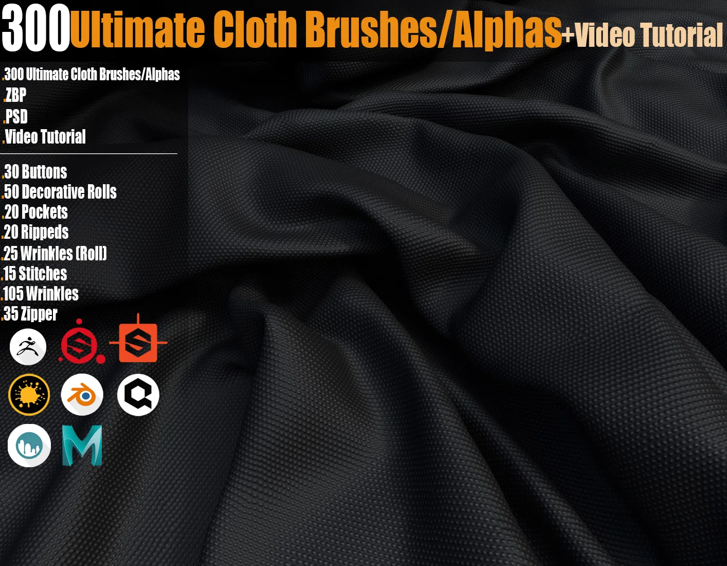 300 Ultimate Cloth Brush Alphas + Video Tutorial