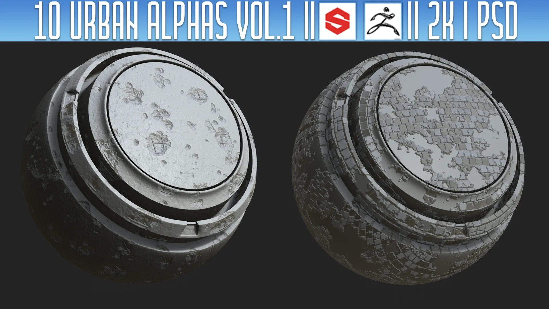 10 Urban Alphas Vol.1 (ZBrush, Substance, 2K, PSD)