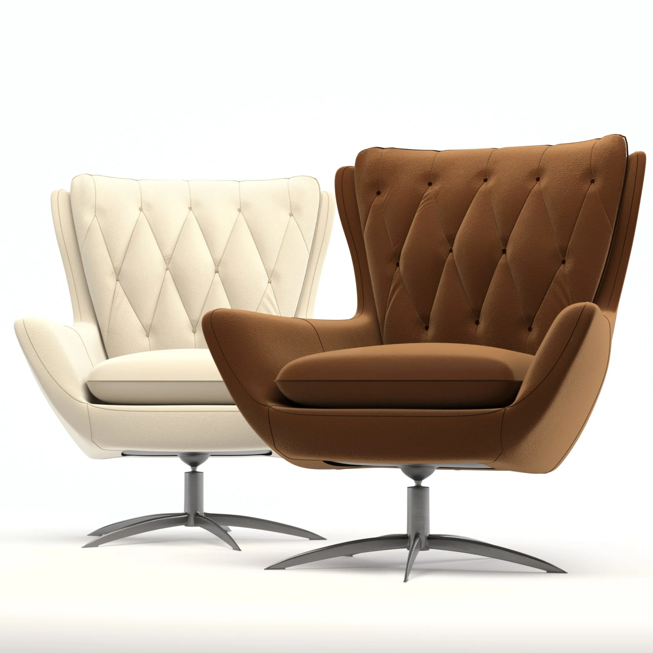 Wells Tufted Leather Swivel Armchair FlippedNormals
