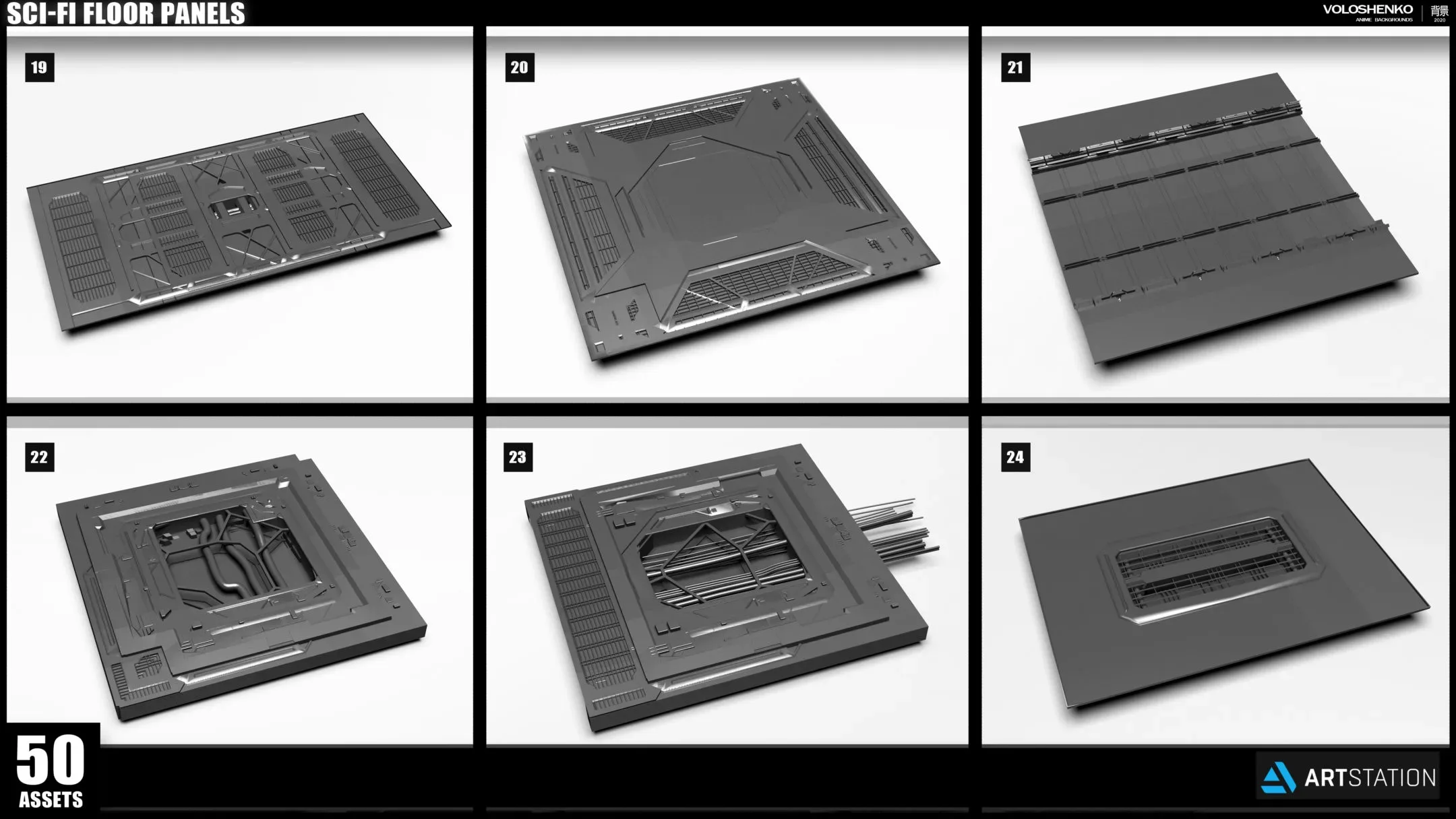 Sci-fi Floor Panels KitBash - 50 Assets