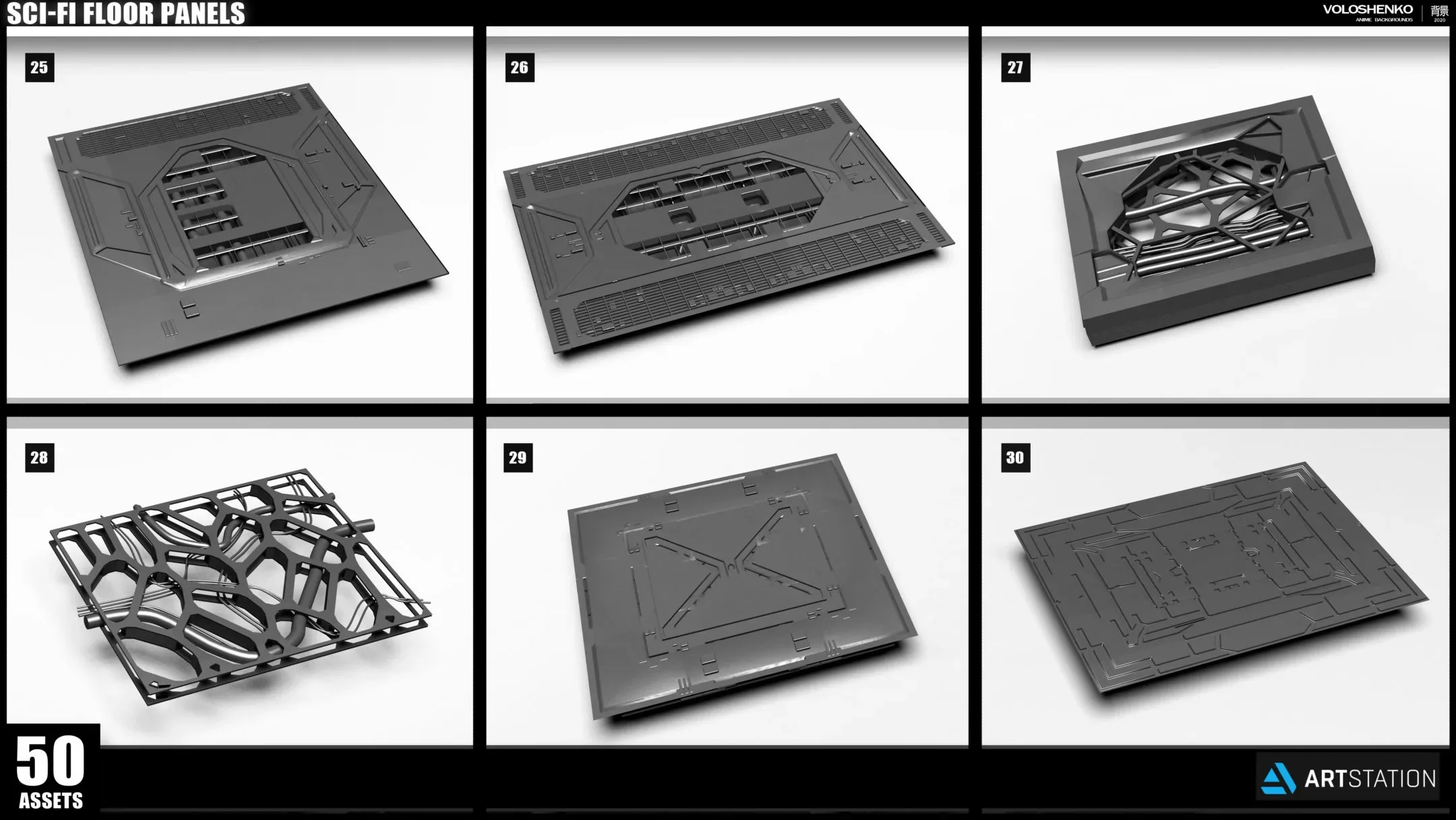 Sci-fi Floor Panels KitBash - 50 Assets