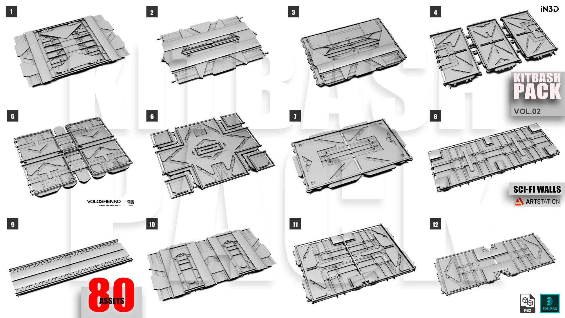 Sci-Fi Walls Kitbash Pack 80+ Vol.2