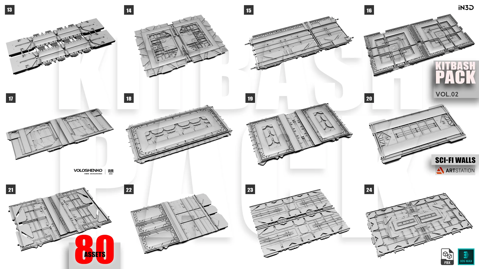 Sci-Fi Walls Kitbash Pack 80+ Vol.2