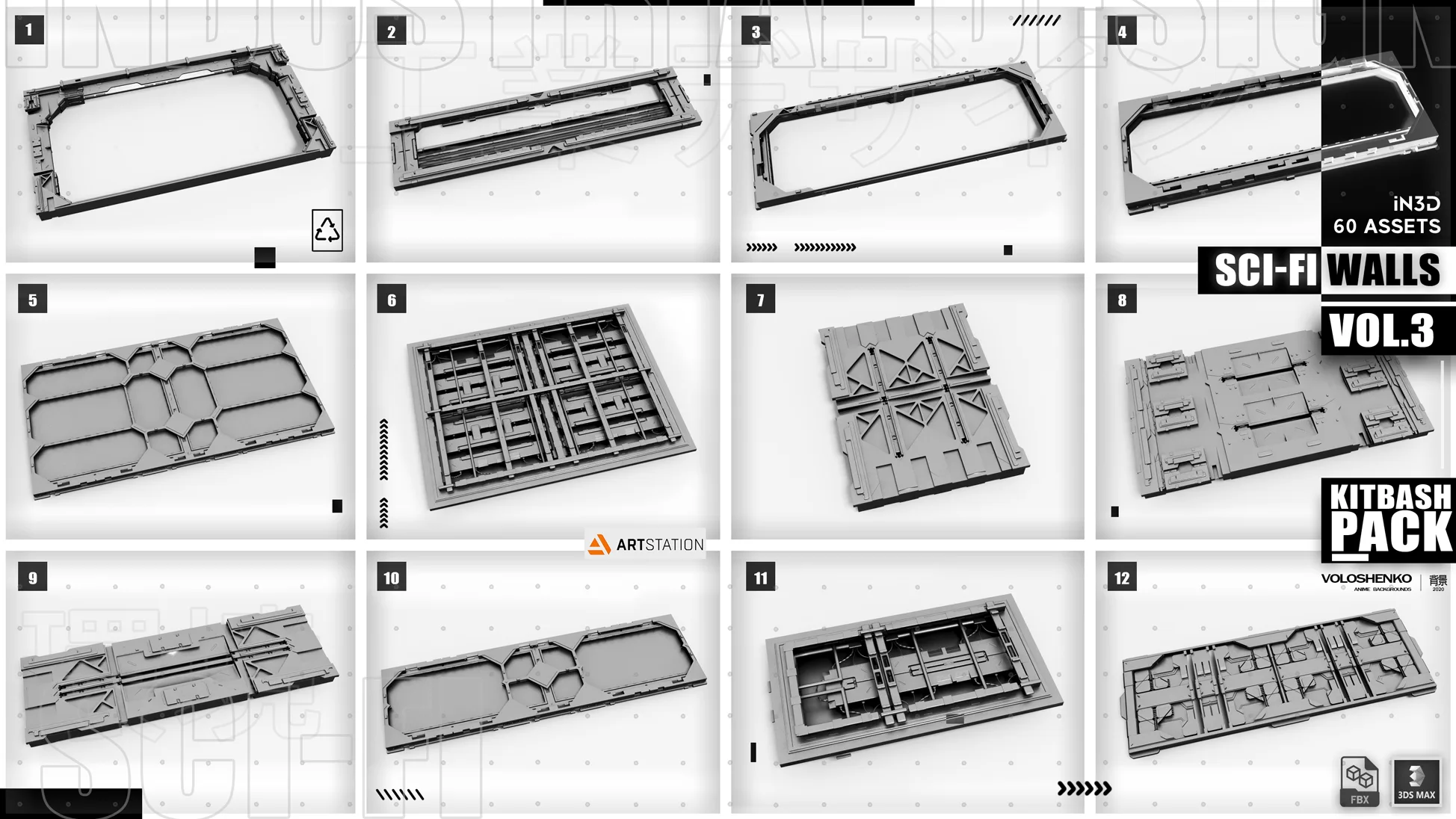 Sci-Fi Walls Kitbash Pack 60+ Vol.3