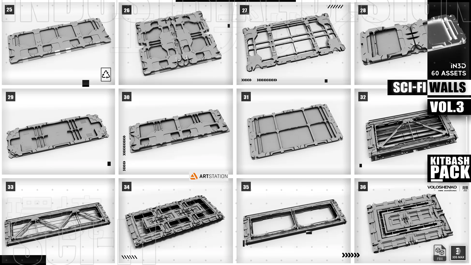 Sci-Fi Walls Kitbash Pack 60+ Vol.3