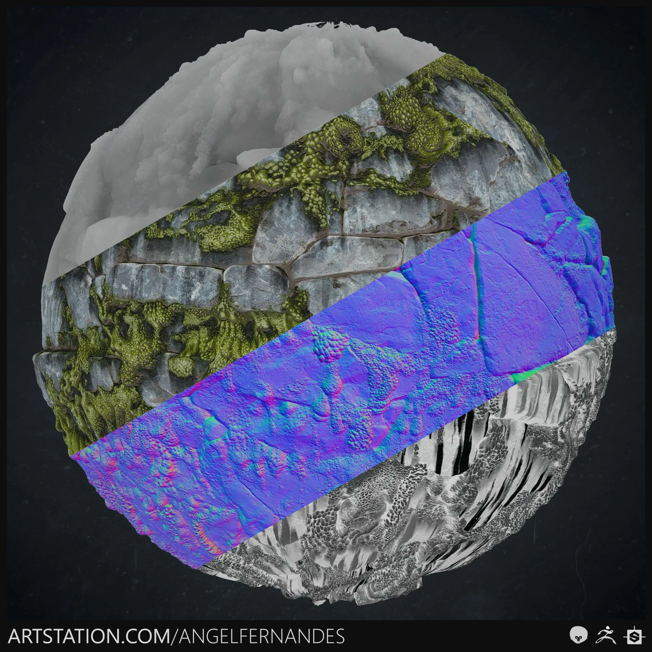 Algae on Stone Material - Substance Designer & ZBrush