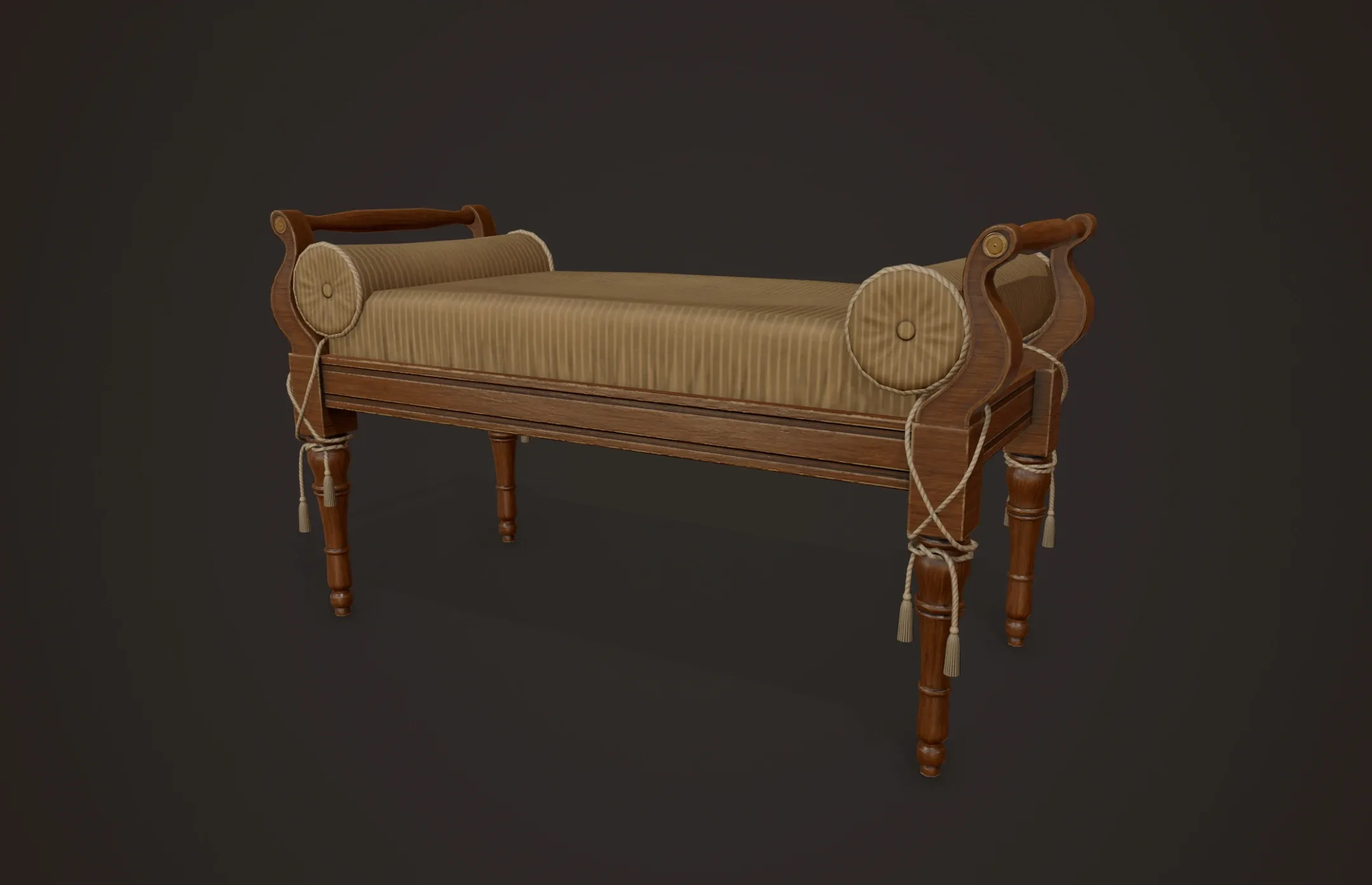 Vintage Bed with Pouf - PBR Game Ready