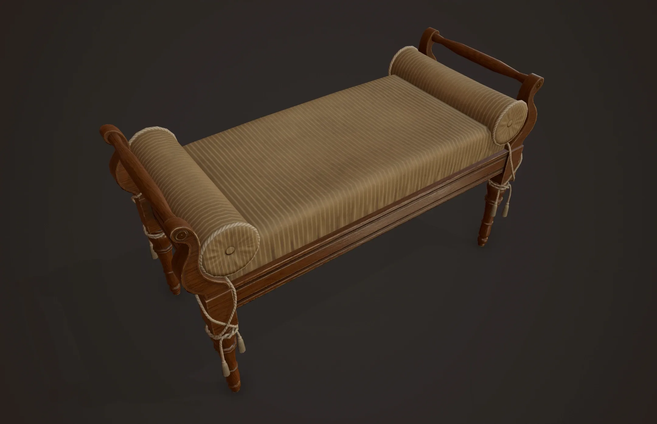 Vintage Bed with Pouf - PBR Game Ready