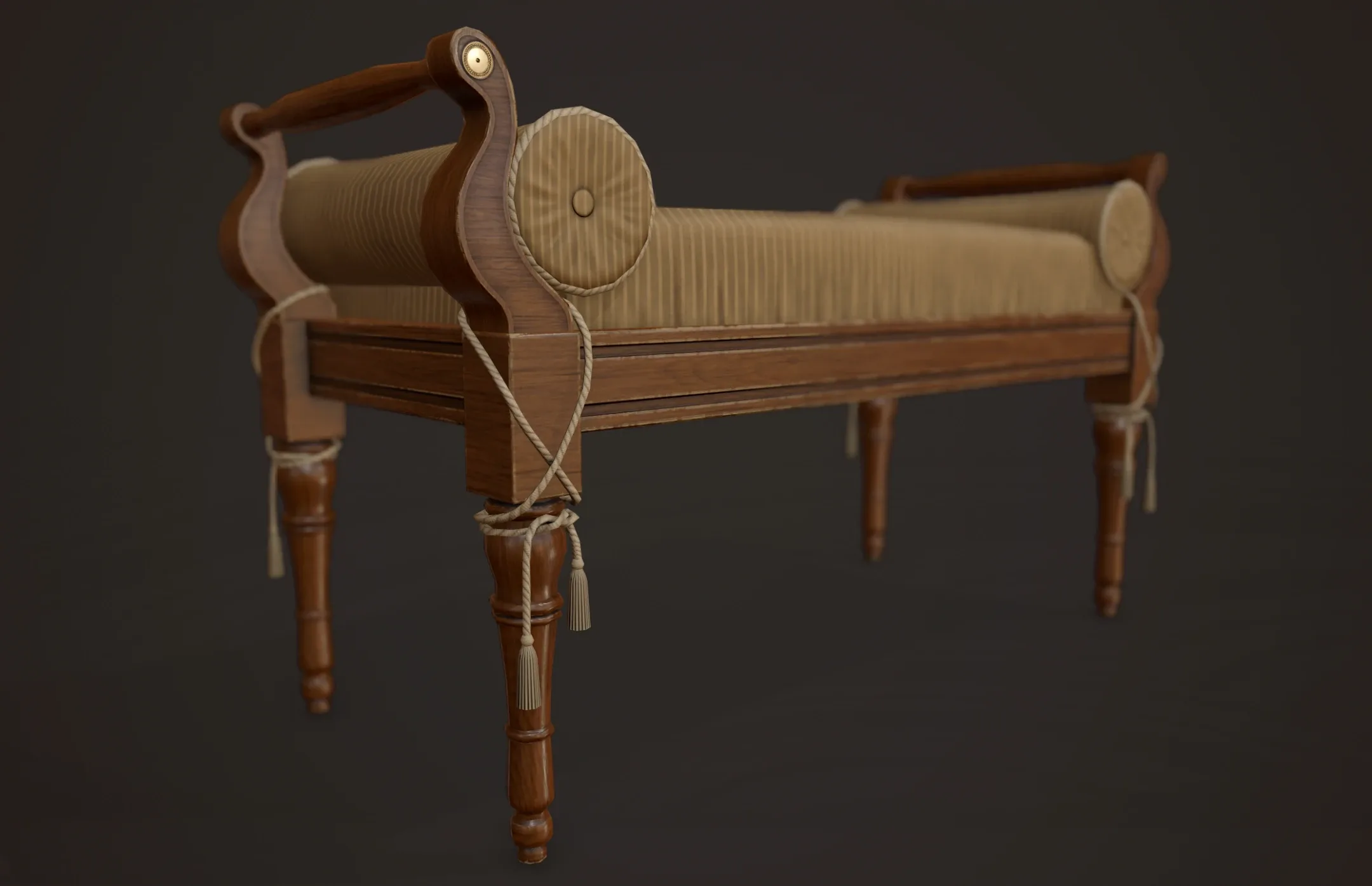 Vintage Bed with Pouf - PBR Game Ready