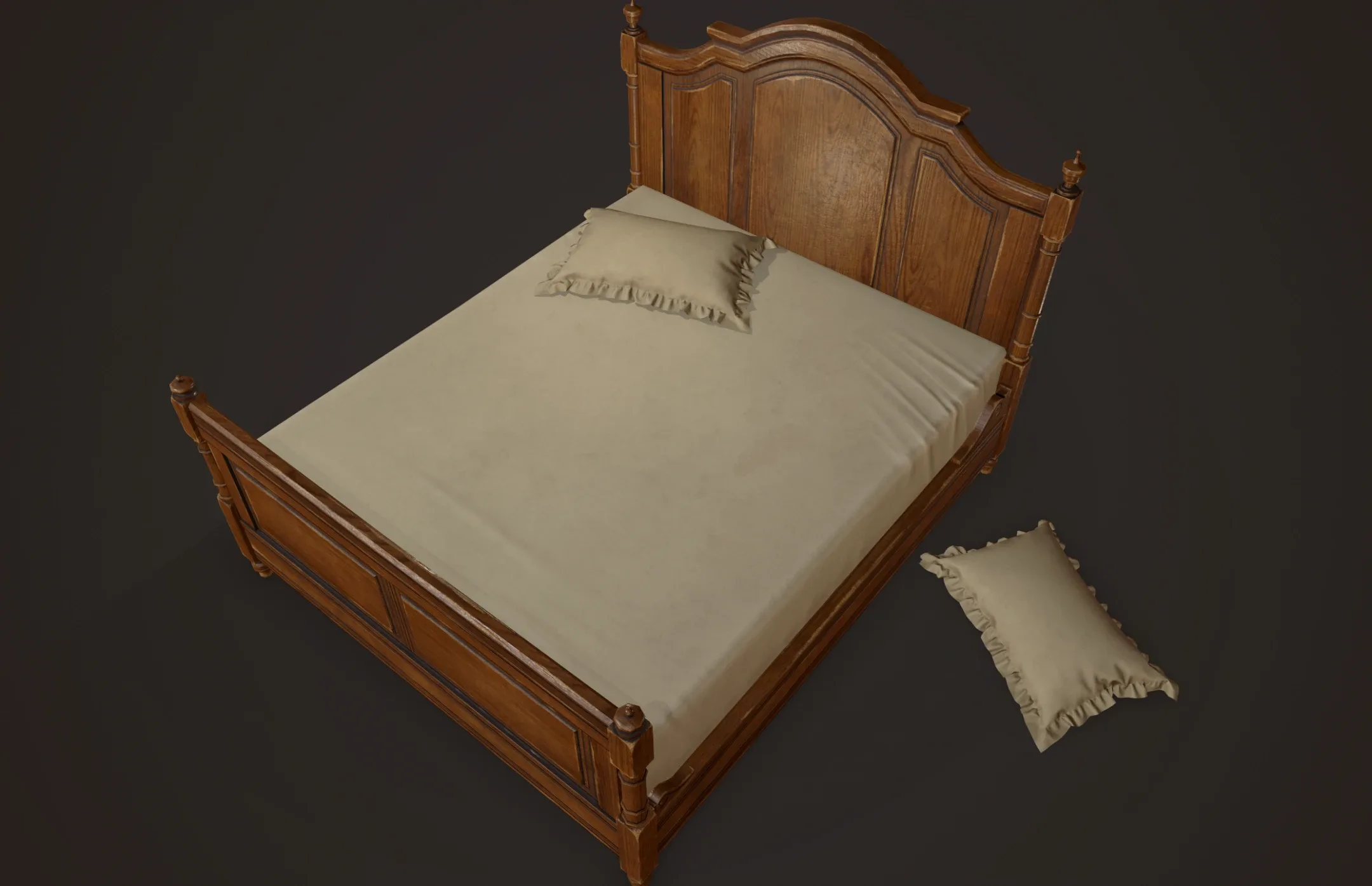 Vintage Bed with Pouf - PBR Game Ready