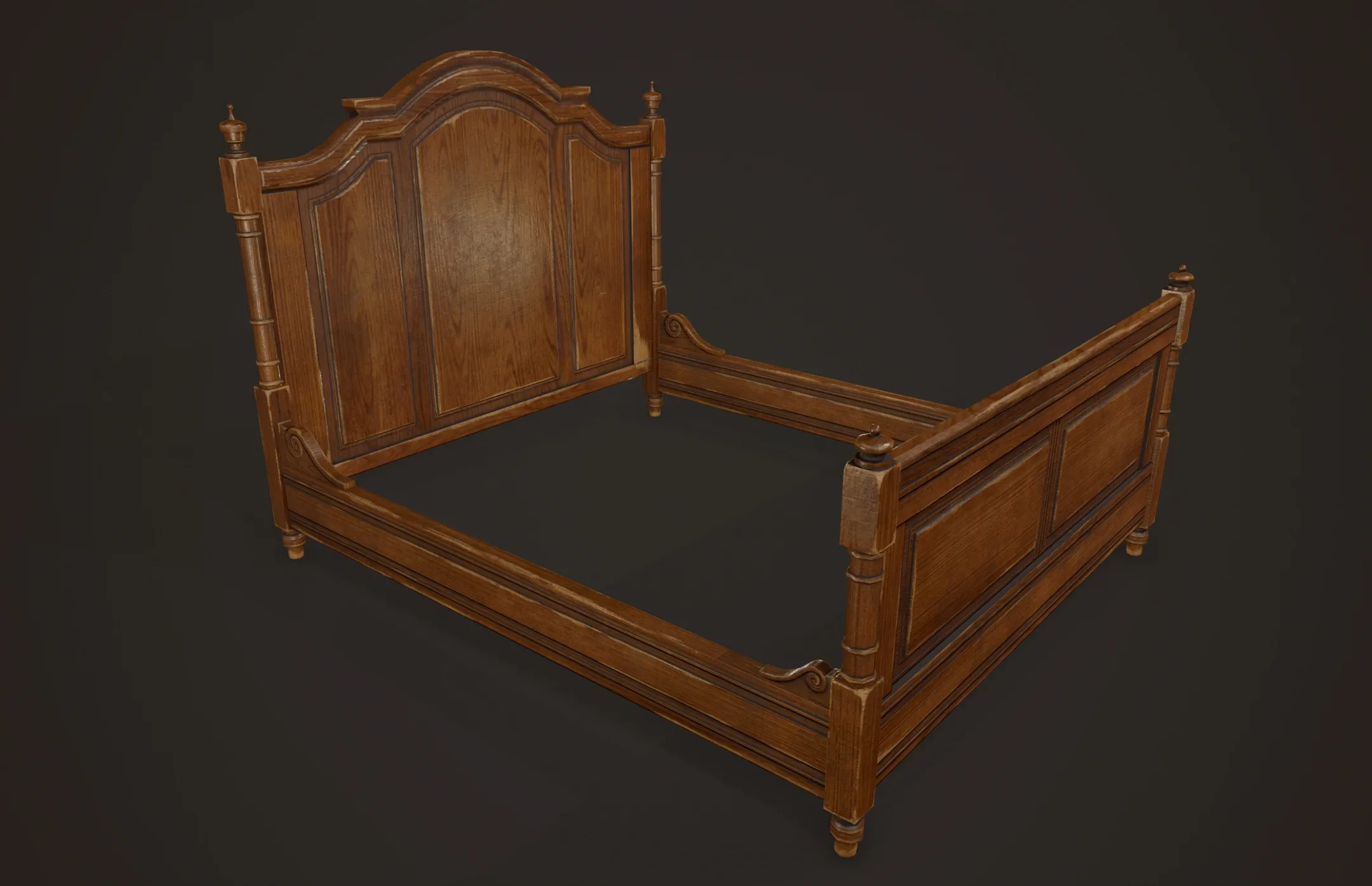 Vintage Bed with Pouf - PBR Game Ready