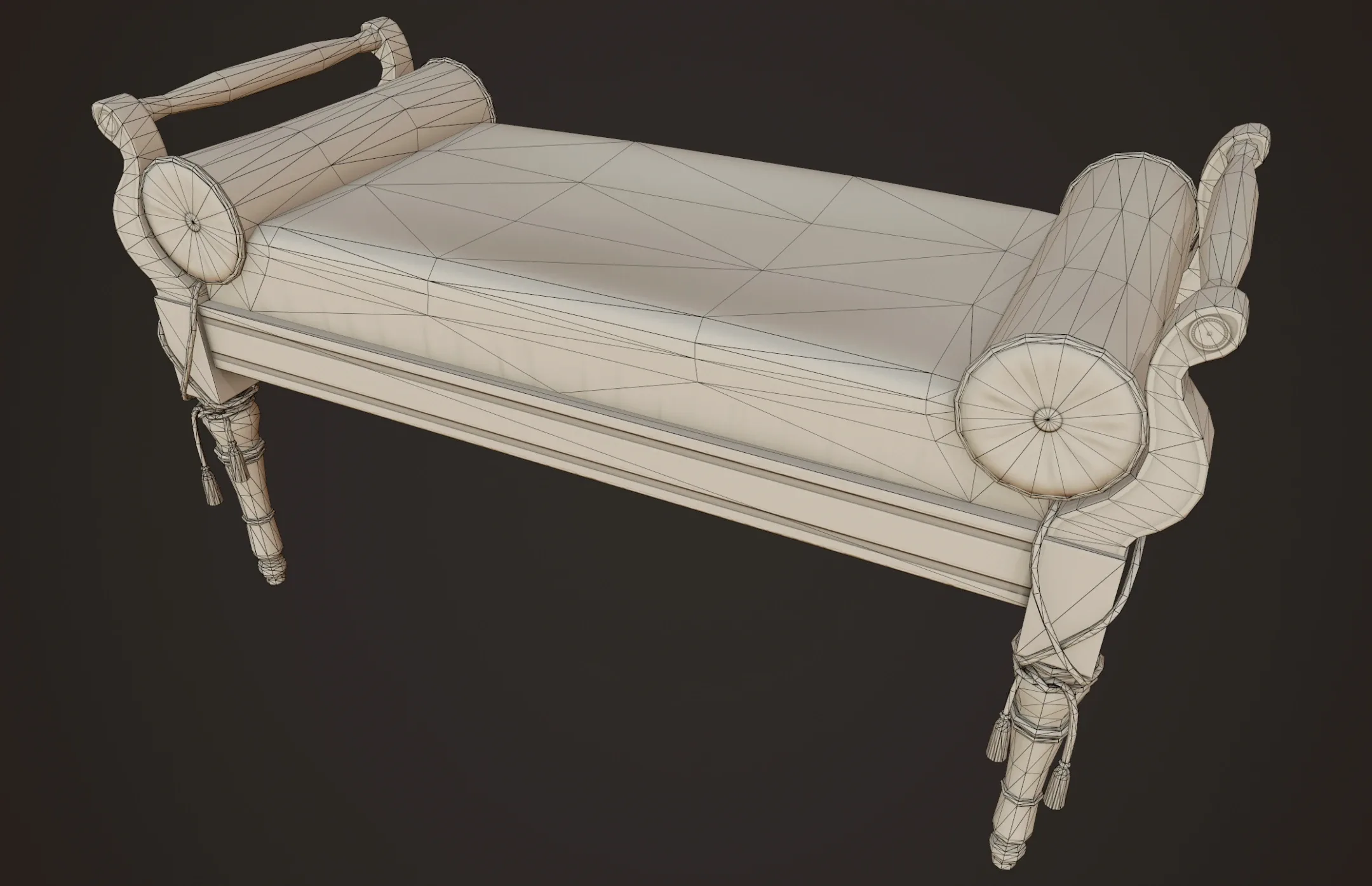 Vintage Bed with Pouf - PBR Game Ready