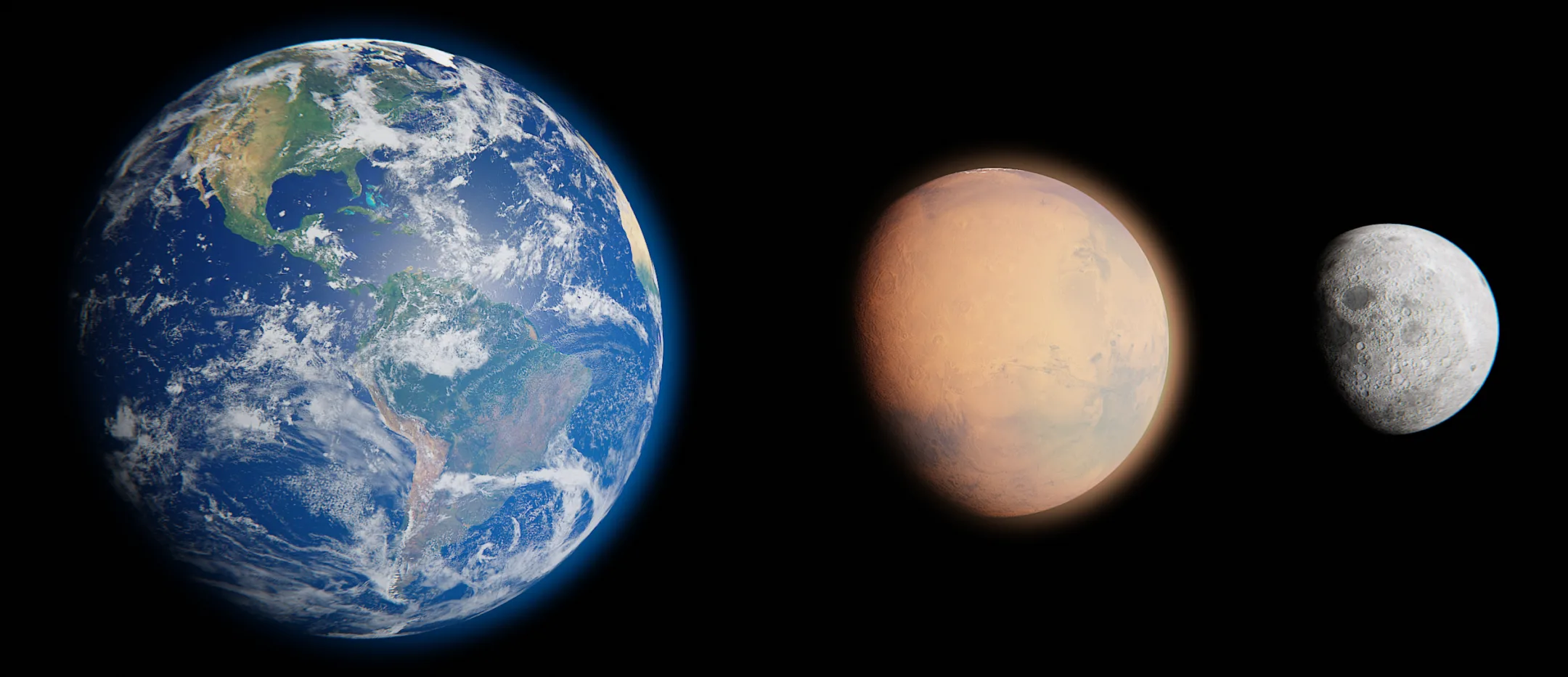 Earth, Mars, Moon (Blender Planet Model Pack)