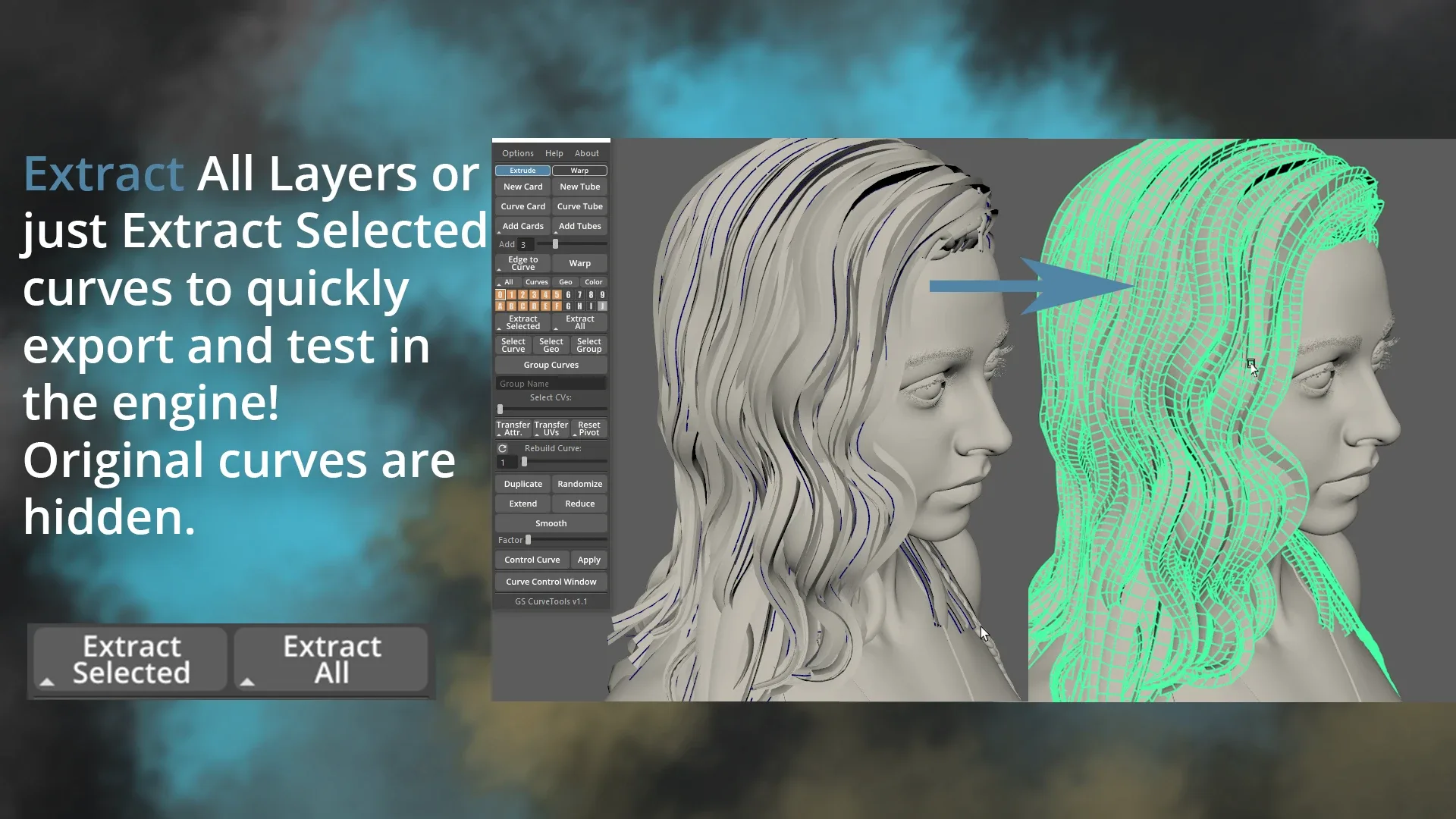 [Studio] GS CurveTools v1.3 - Maya Plug-in. Curve Controlled Hair Cards, Pipes and more.