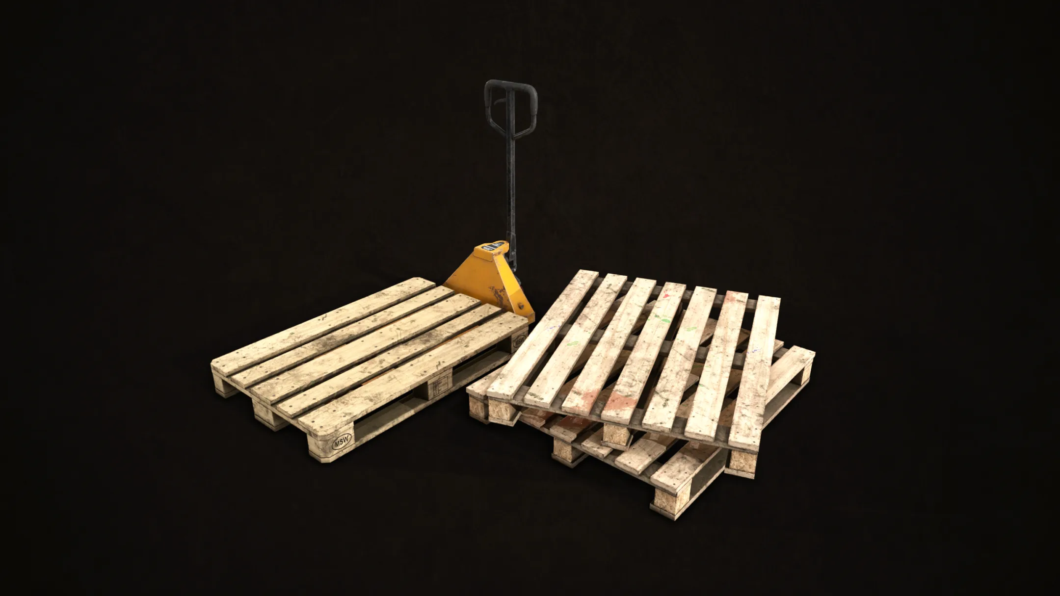 Pallet Jack with Pallets - Low Poly