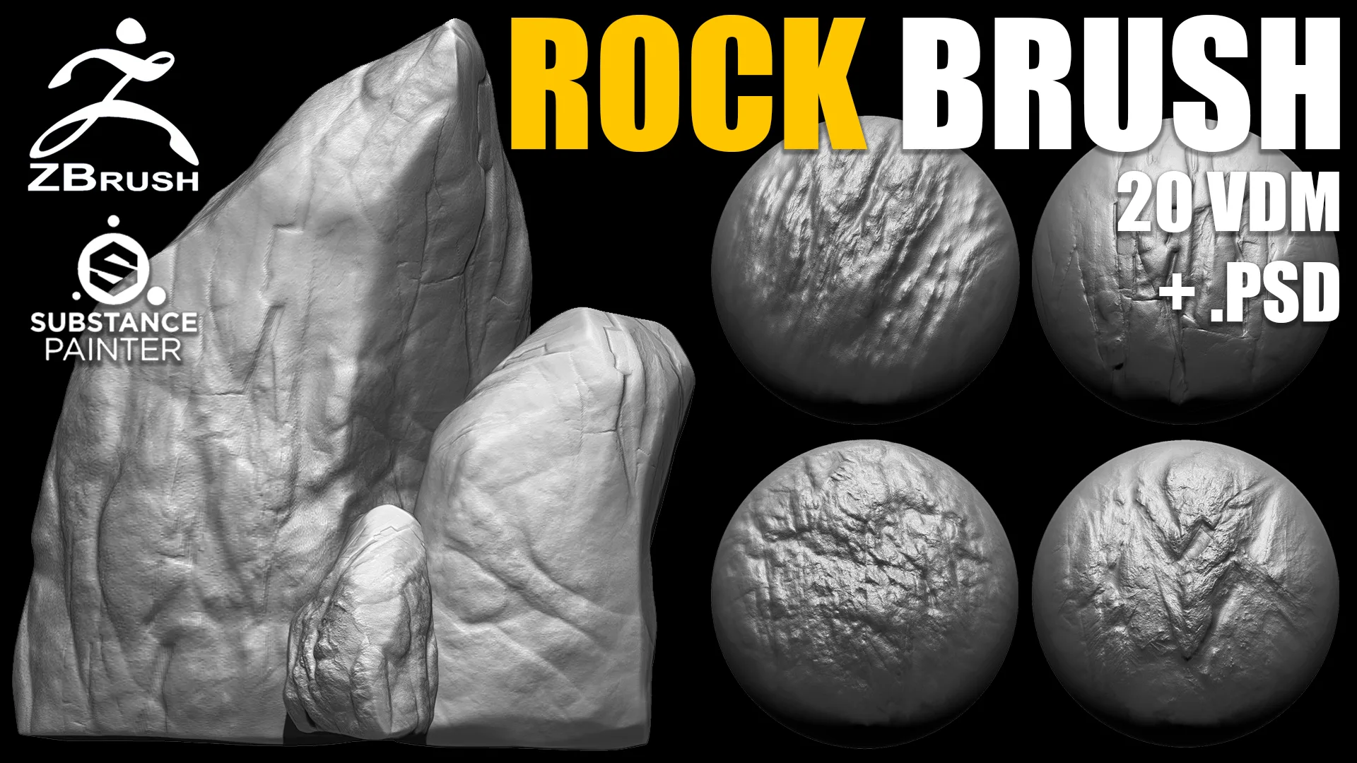 Rock & Stone Brushes for ZBrush (20 VDM + Alphas PSD)