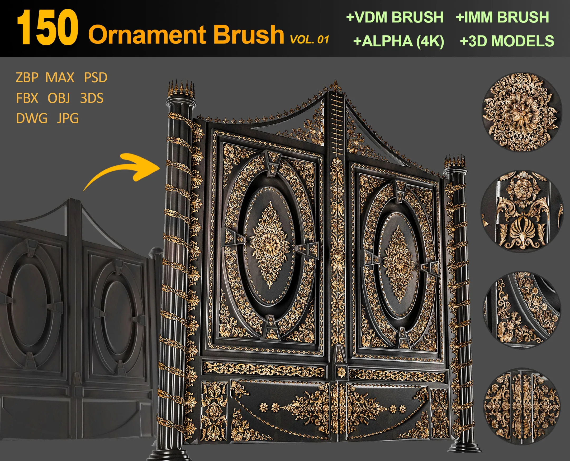 150 Ornament Brushes and Alphas Vol 01