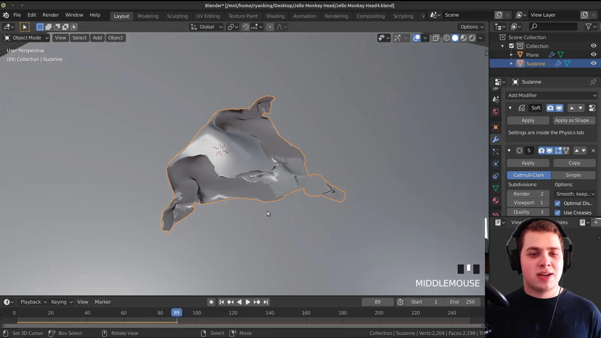 Create a Jello Monkey Head In Blender (Soft Body Physics Tutorial)