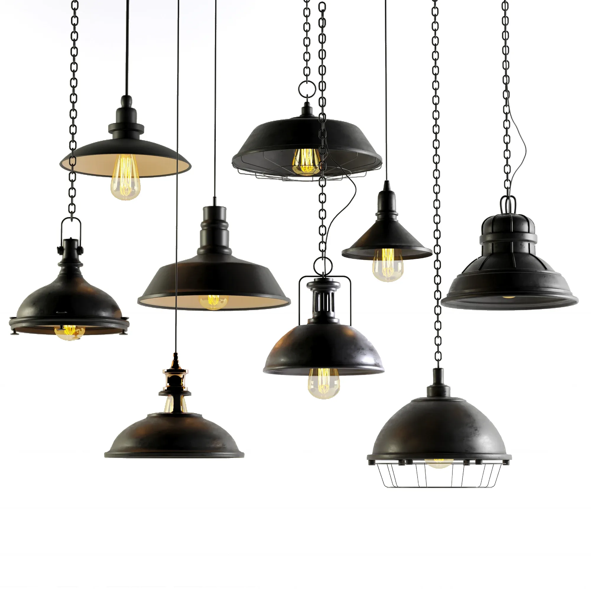 9 Black Cast Industrial Chandeliers