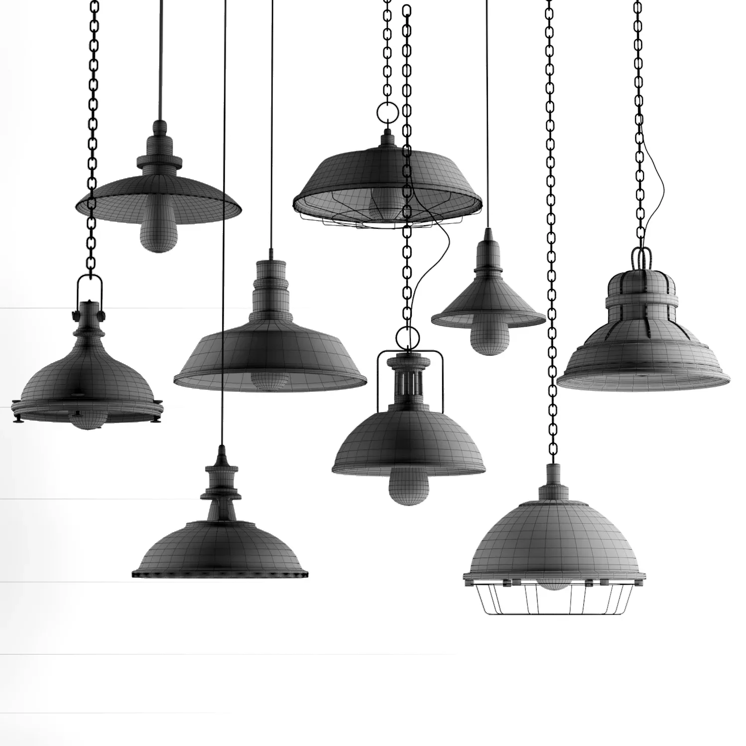 9 Black Cast Industrial Chandeliers