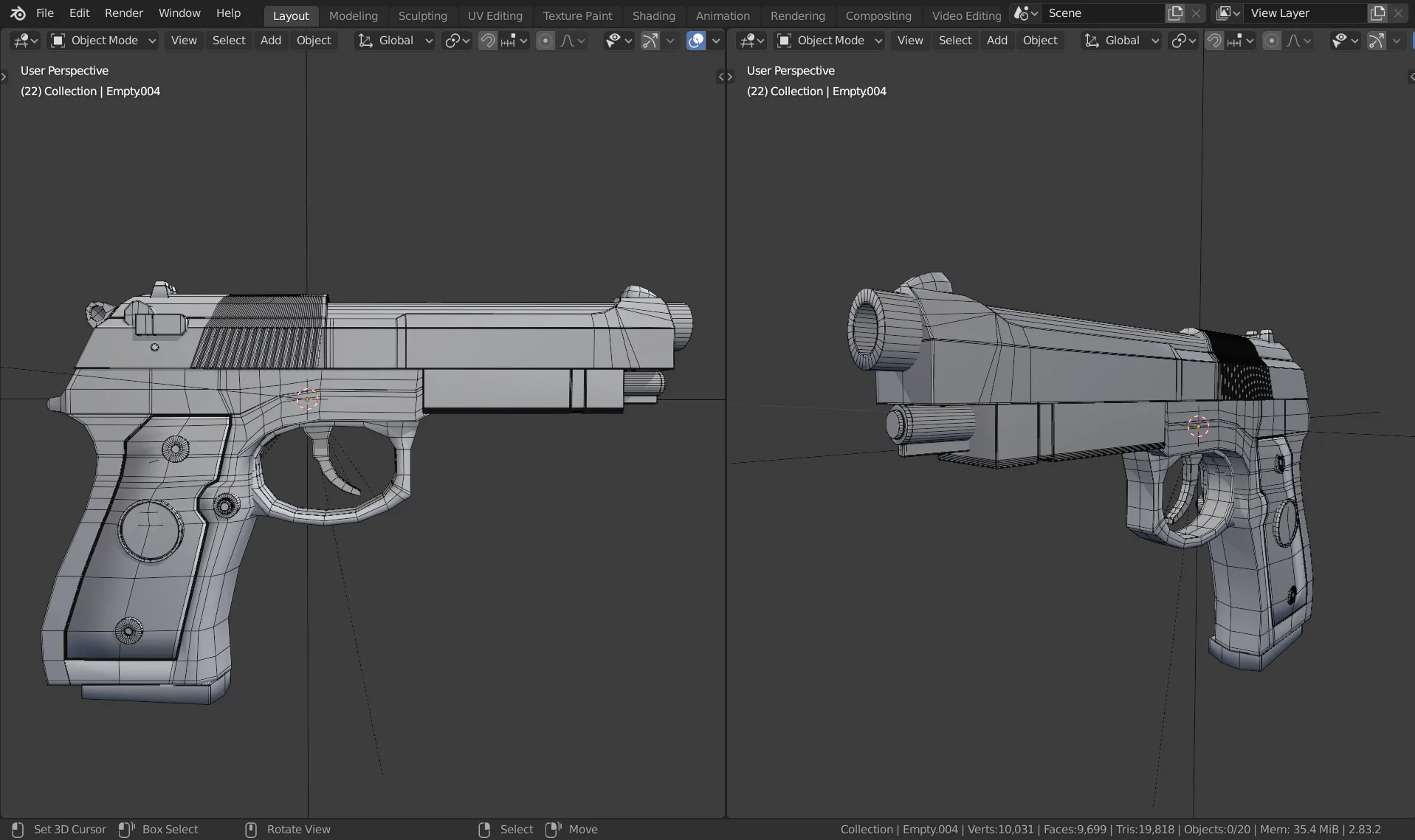 Beretta M9 Pistol (Blender 3d Model)