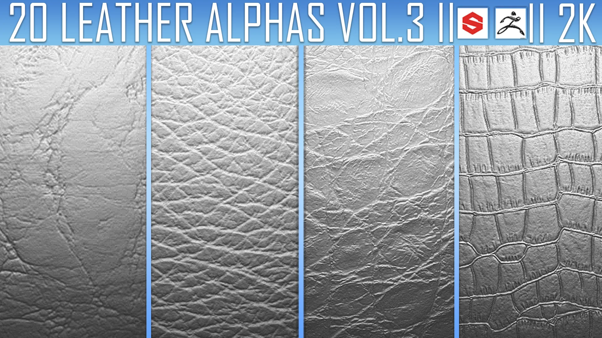 20 Leather Alphas Vol.3 (ZBrush, Substance, 2K)