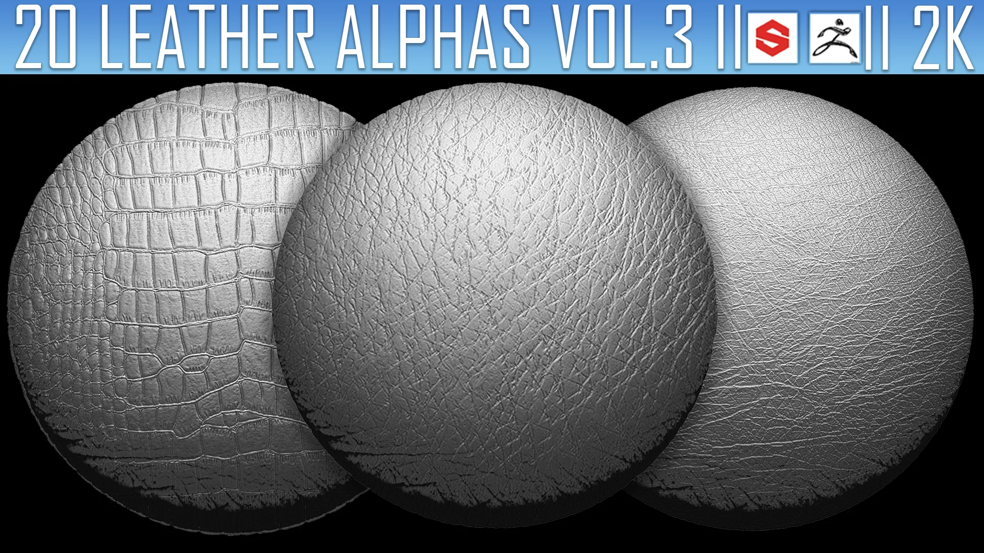 20 Leather Alphas Vol.3 (ZBrush, Substance, 2K)