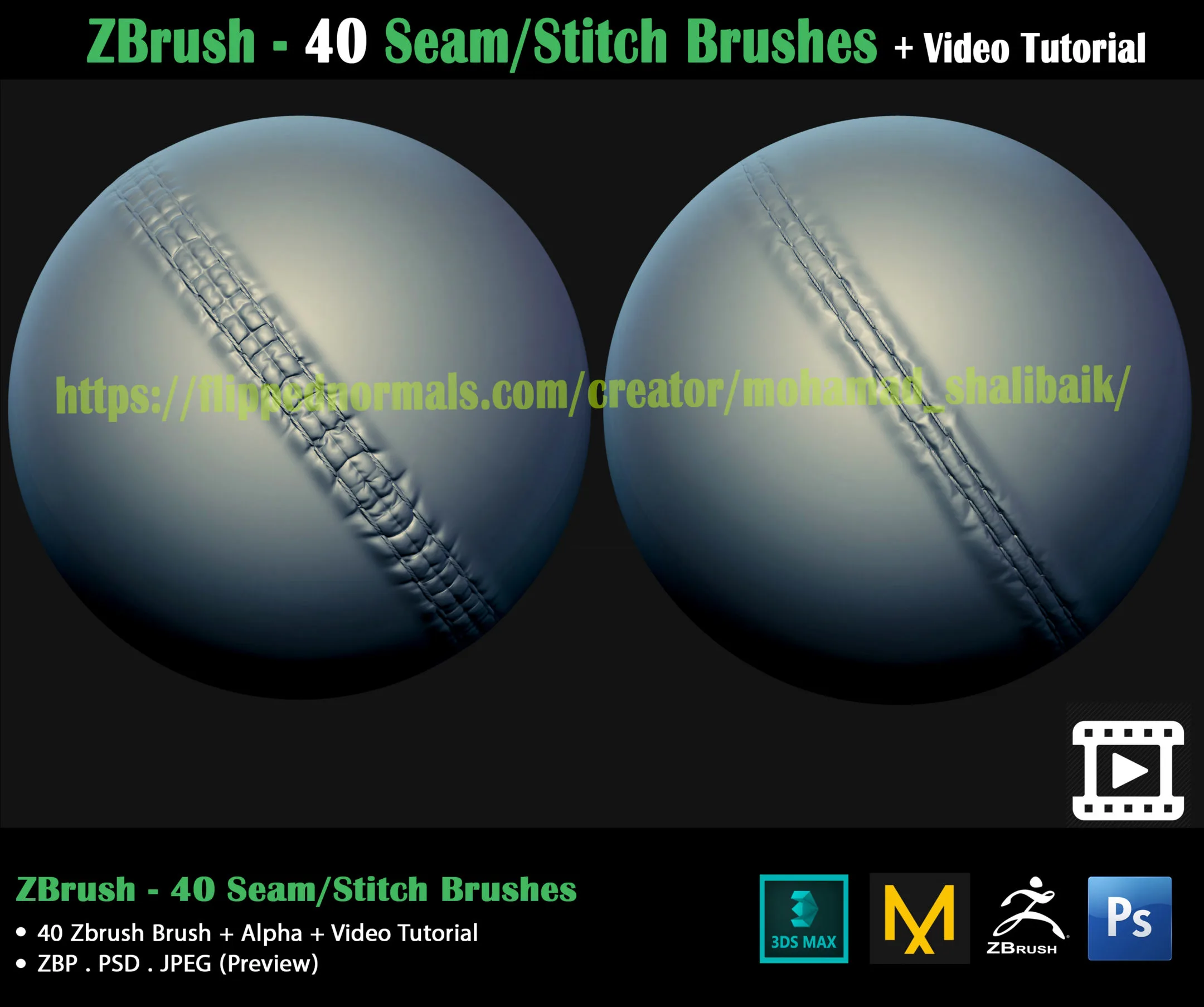 ZBrush - 40 Seam/Stitch Brushes + Video Tutorial