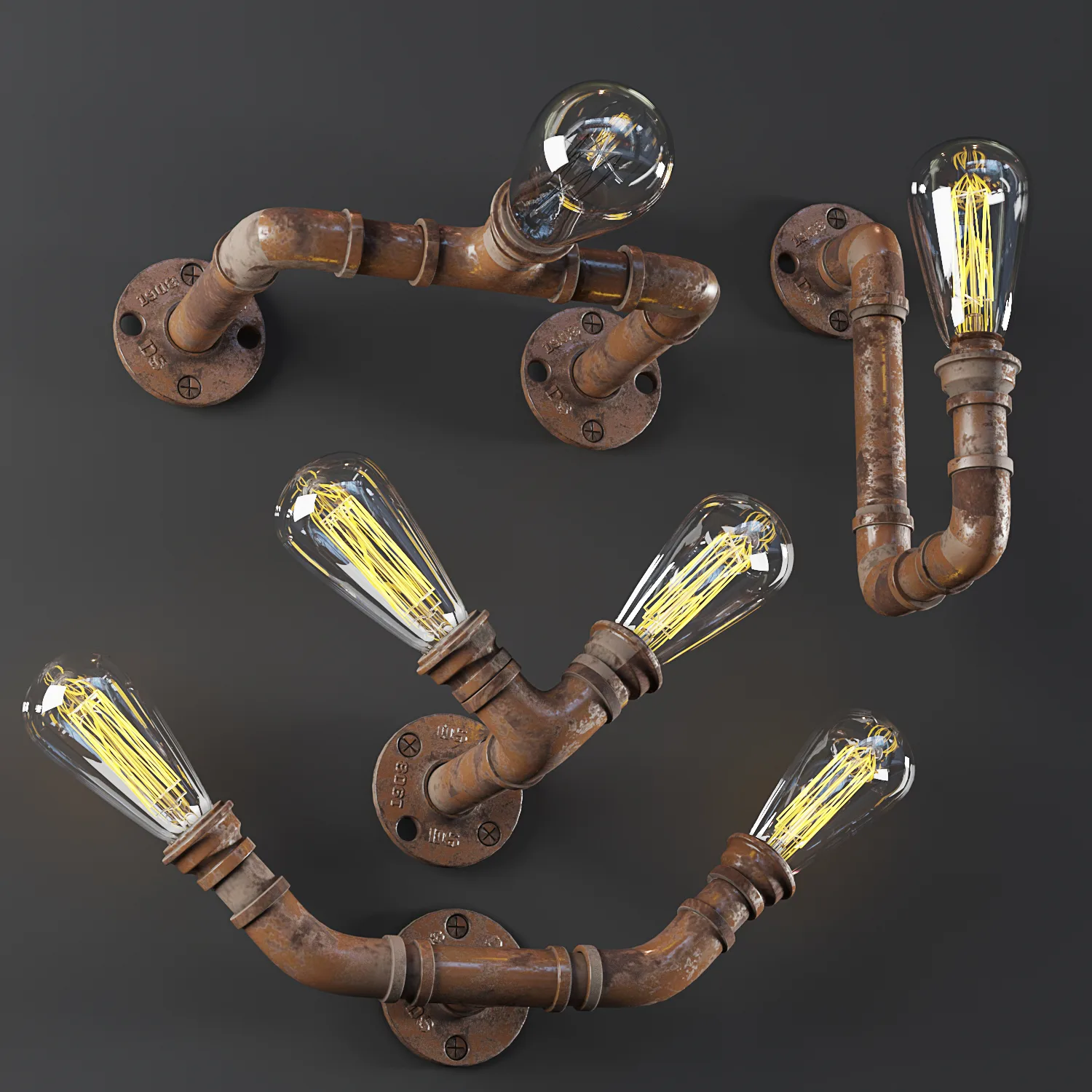 14 Industrial Pipe Wall Lamps (Collection of 3 Production)