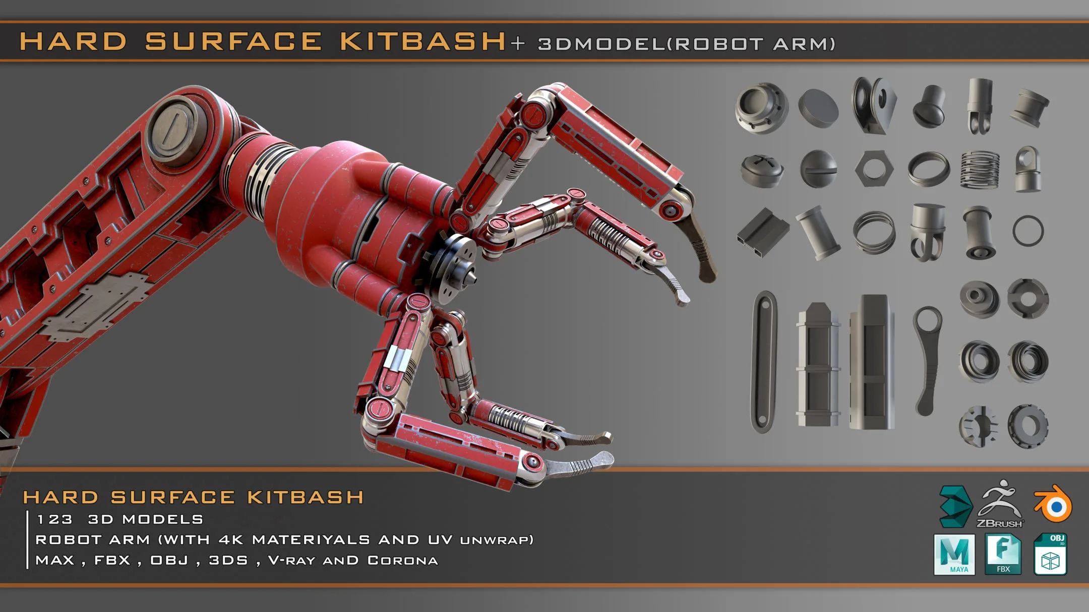 Hard Surface Kitbash + Robot ARM-OM