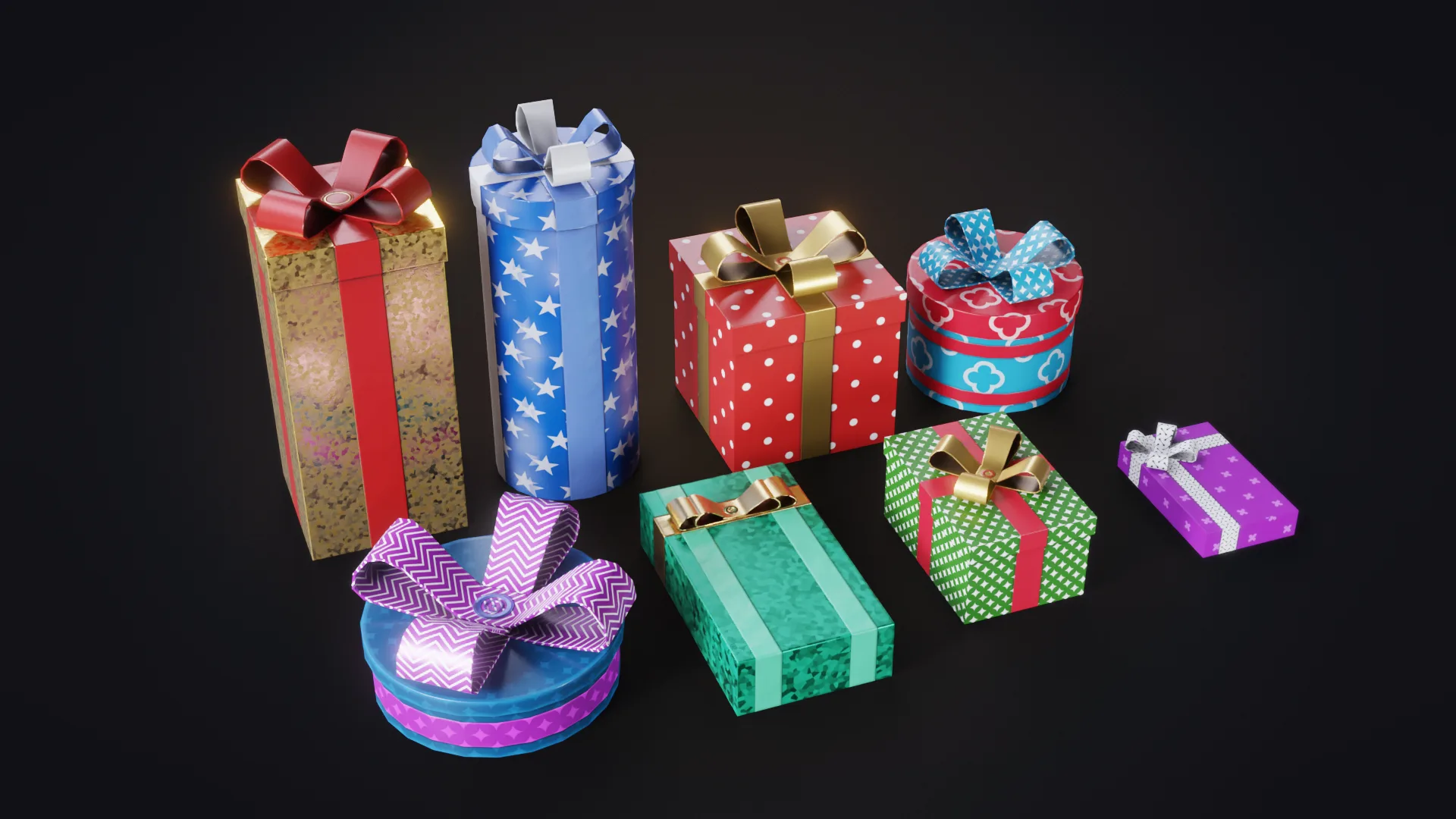 Set of Christmas Gifts Low-poly 3D model