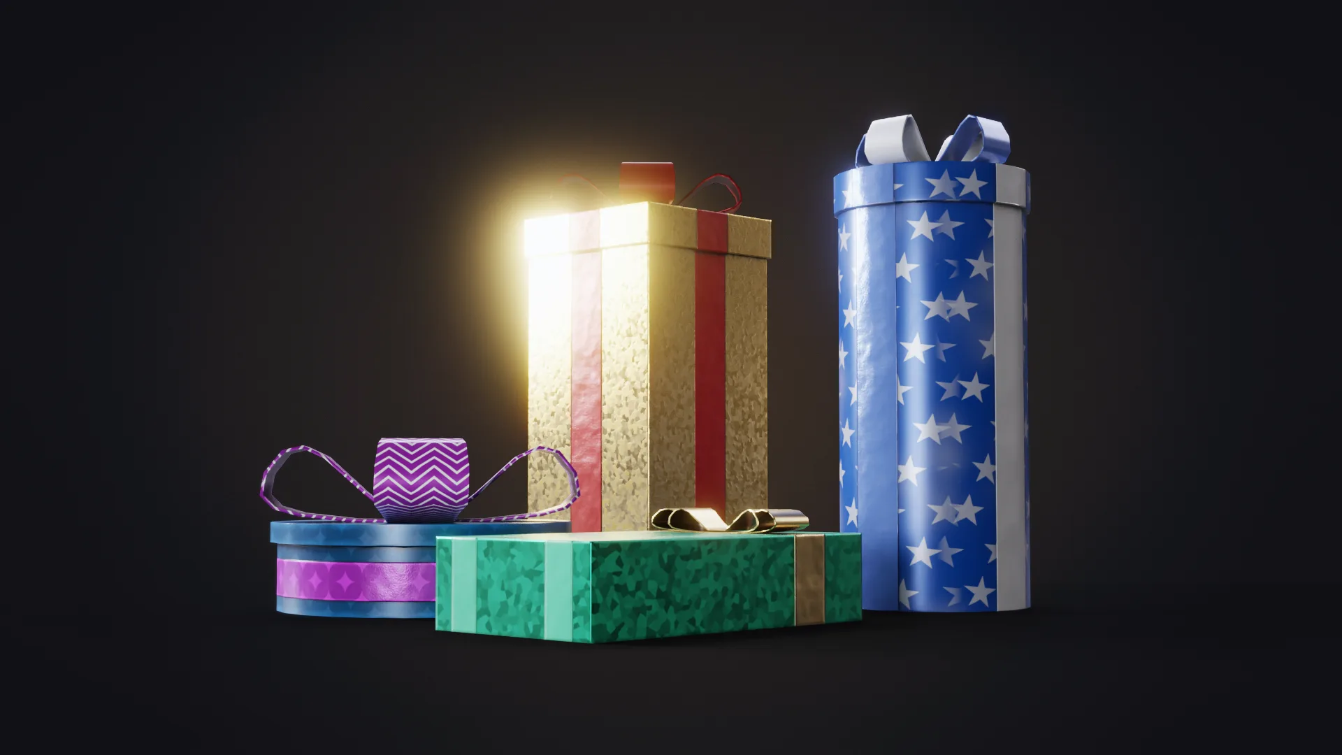 Set of Christmas Gifts Low-poly 3D model