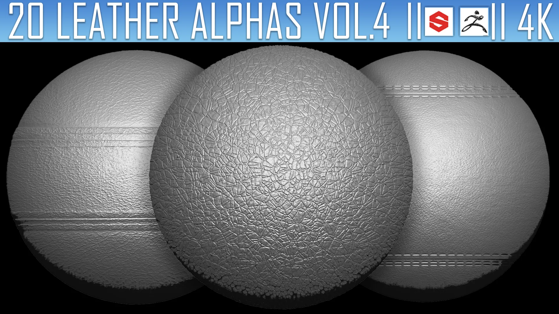 20 Leather Alphas Vol.4 (ZBrush, Substance, 4K)