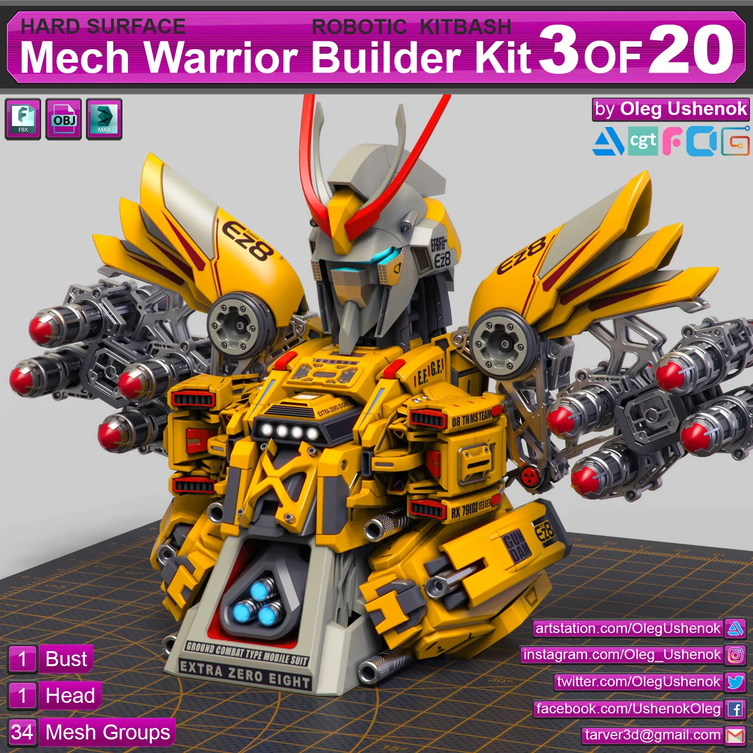 Mech Warrior Hard Surface Kitbash Kit 3