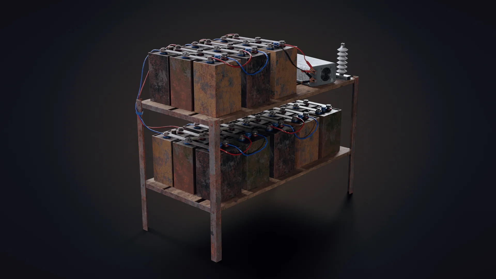 Handmade Battery Bank Low-Poly 3D Model