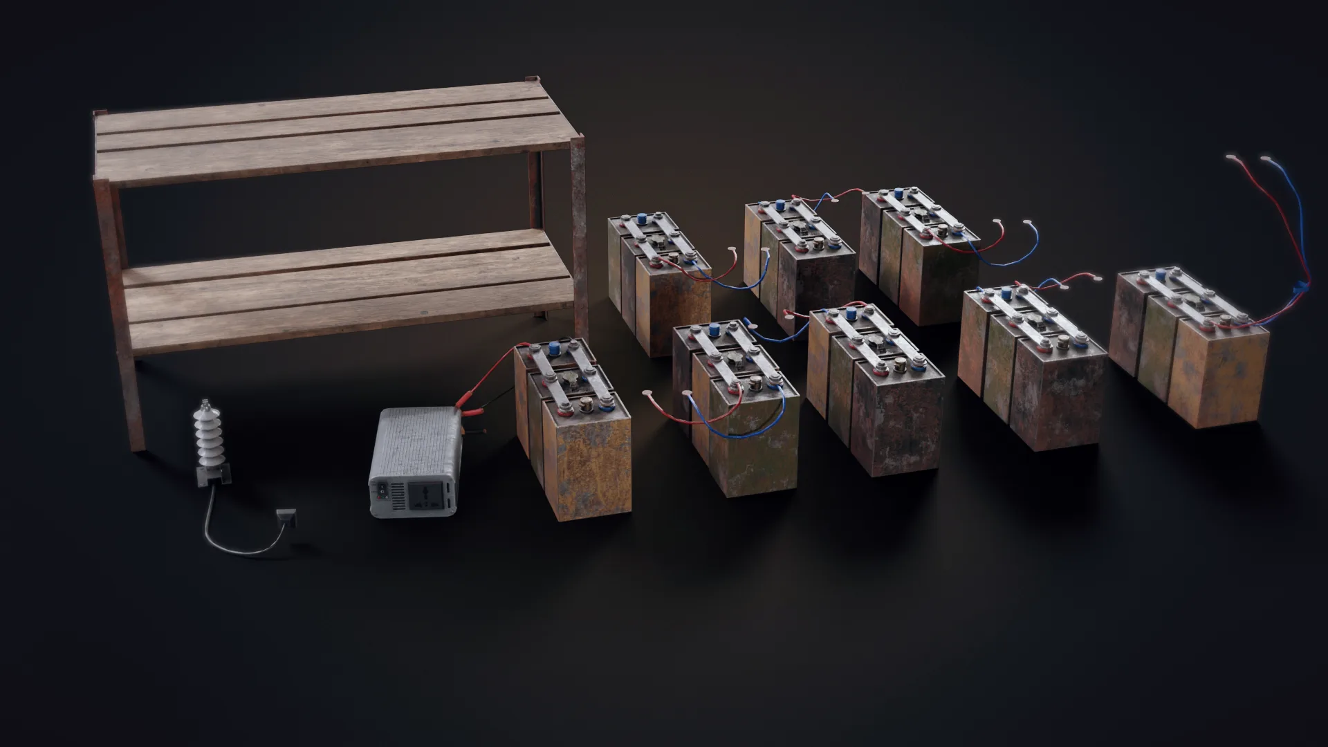 Handmade Battery Bank Low-Poly 3D Model
