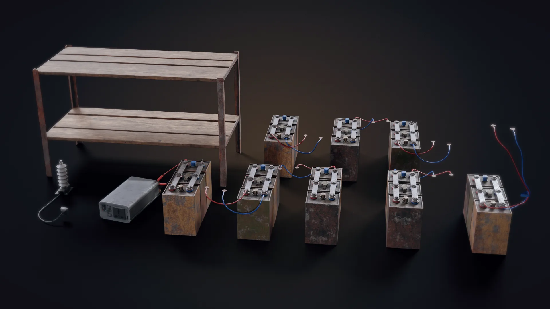 Handmade Battery Bank Low-Poly 3D Model