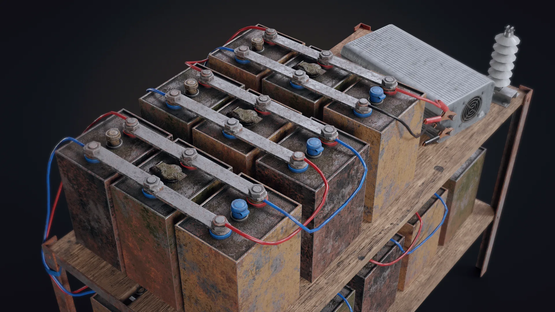 Handmade Battery Bank Low-Poly 3D Model